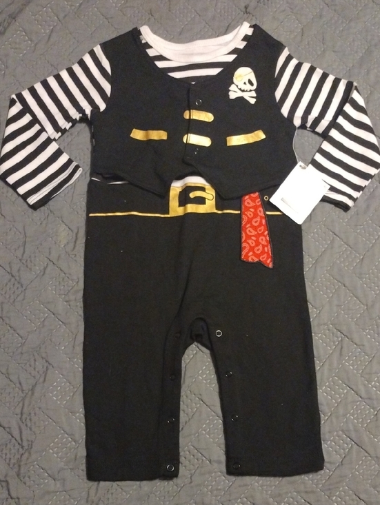 Way To Celebrate Other - Baby Pirate One-Piece with Striped Sleeves and Gold Accents